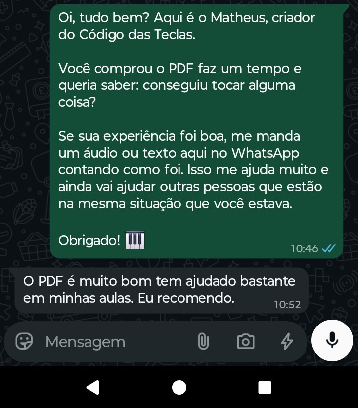 Depoimento de aluno recomendando o método Código das Teclas