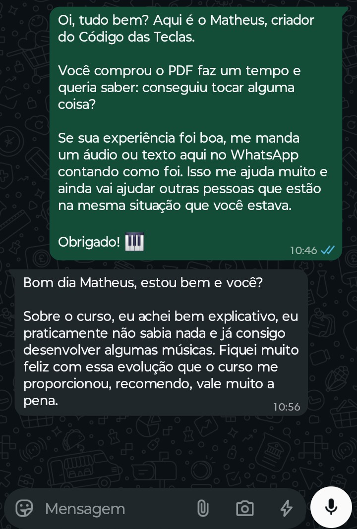 Depoimento de aluno dizendo que já consegue desenvolver algumas músicas